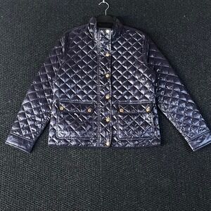 J. Crew Quilted Puffer Down Jacket Navy Blue Snap Button Full Zip Women PL